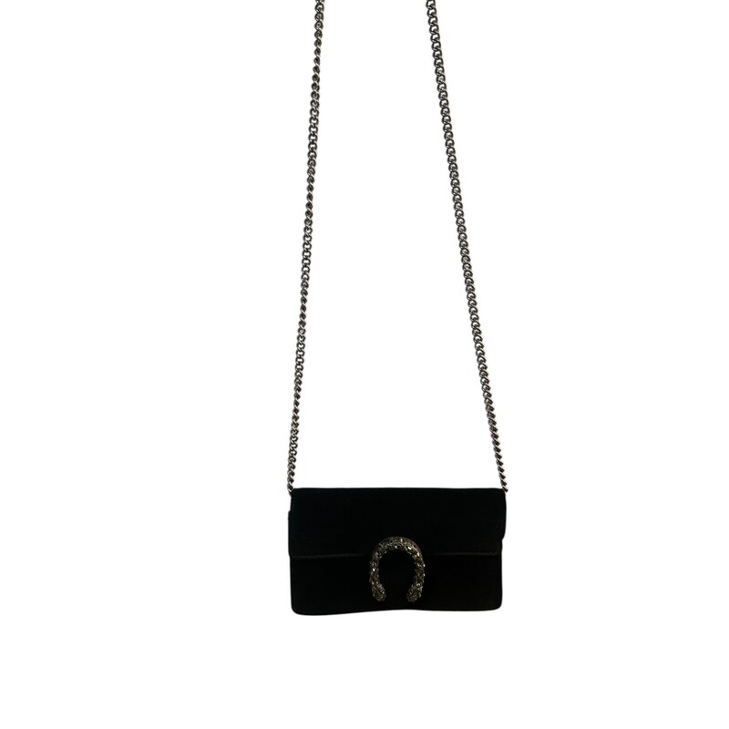 Gucci Suede Super Mini Dionysus Velvet Chain Bag<br />
<br />
Style Code: 476432.2067<br />
<br />
Dimensions: 4 H x 6 L inches<br />
<br />
In very good condition.  Some very minor scratches on the hardware.<br />
<br />
Does not come wit h original dustr bag or box.