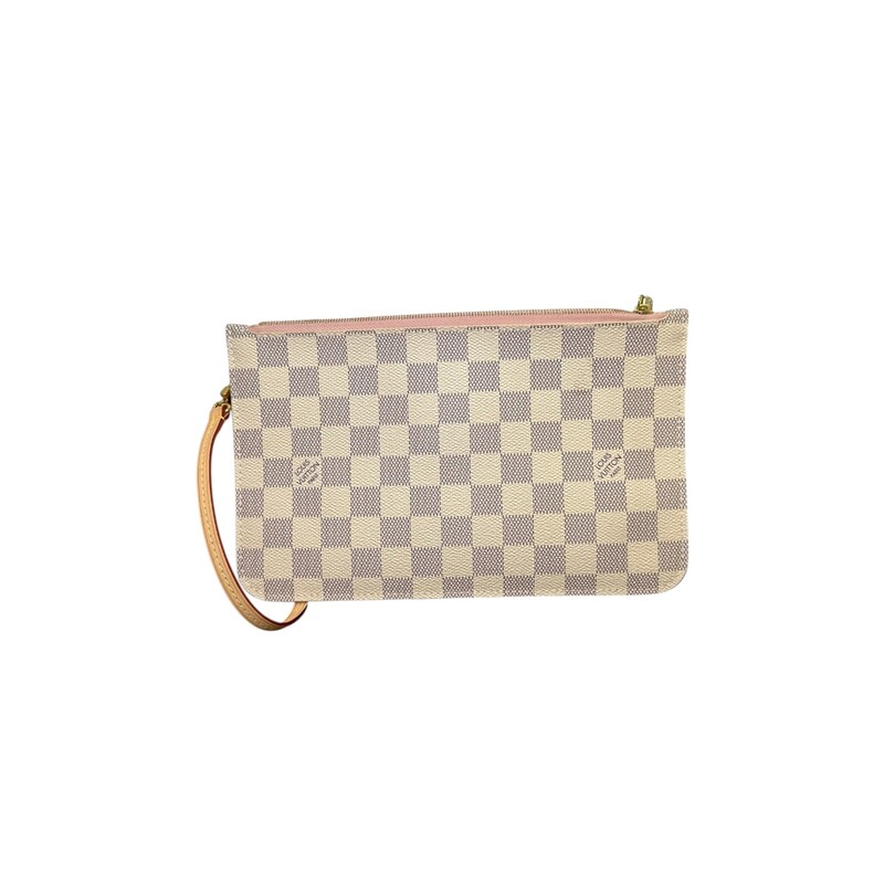 Louis Vuitton Neverfull Damier Azur Rose Ballerina Tote<br />
<br />
With Pouch<br />
<br />
Date Code:Microchip<br />
<br />
Dimensions: 12.2 x 11 x 5.5 inches<br />
                          Length x Height x Width<br />
<br />
In very good condition. Some minor interior marks.<br />
<br />
Comes with the original duist bag and box.