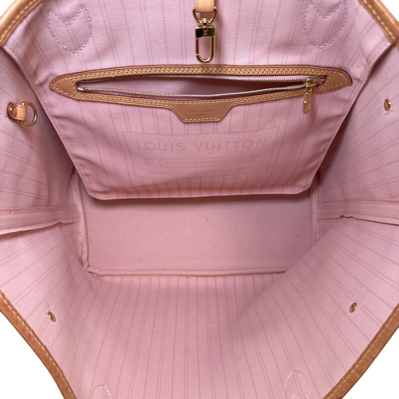 Louis Vuitton Neverfull Damier Azur Rose Ballerina Tote<br />
<br />
With Pouch<br />
<br />
Date Code:Microchip<br />
<br />
Dimensions: 12.2 x 11 x 5.5 inches<br />
                          Length x Height x Width<br />
<br />
In very good condition. Some minor interior marks.<br />
<br />
Comes with the original duist bag and box.