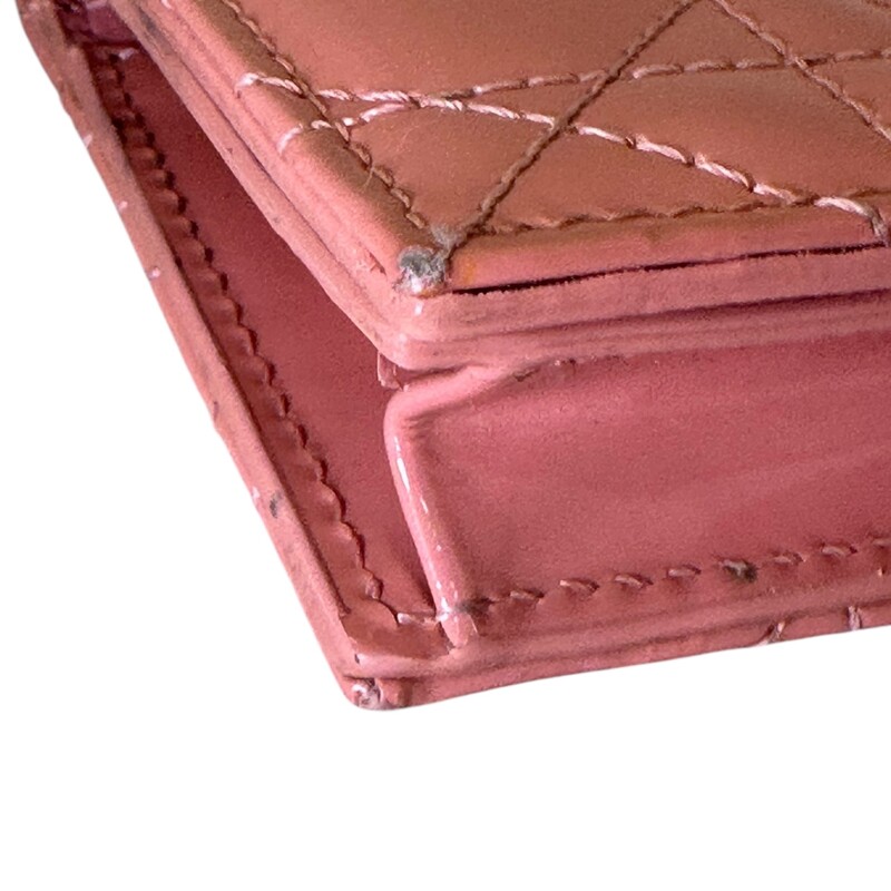 Dior Lady Dior Gardenia Patent Leather Compact Wallet<br />
<br />
Serial Code:43-MA0198<br />
<br />
Dimensions:4 L x 3 H inches<br />
<br />
In very good condition. Some light wear on the hardware.