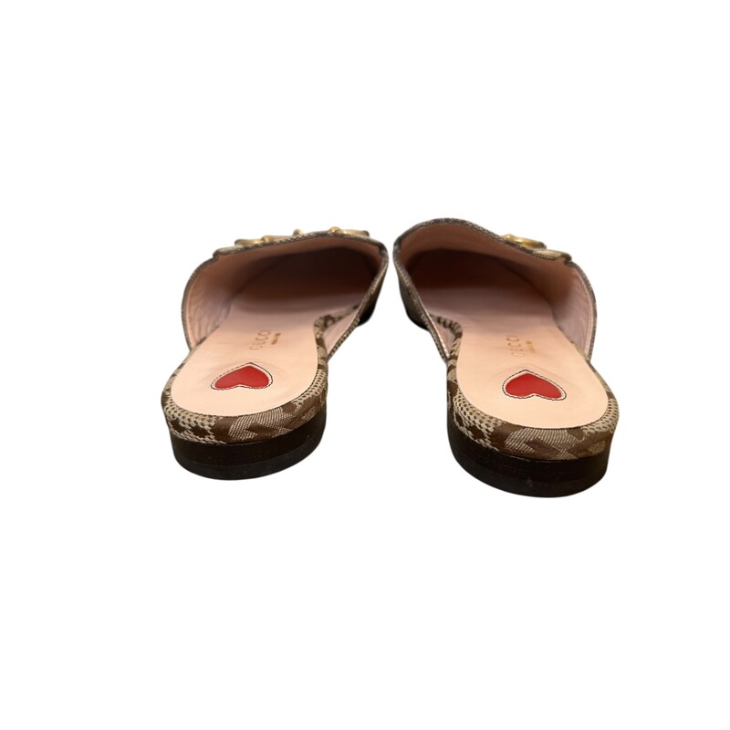 Gucci Princeton Horsebit Monogram Loafer Slides<br />
<br />
Size: 35.5<br />
<br />
Code: 475094<br />
<br />
In very good condition.  Wear to the bottom soles. Light creasing to the upper material.<br />
<br />
Does not come with the original dust bag or box.