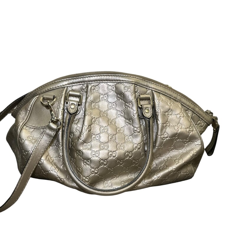 Gucci GG Gold Sukey Tote with Crossbody Strap<br />
<br />
Style Code: 223974 525040<br />
<br />
Dimensions:14W x 11.5H x 5D<br />
<br />
In very good condition. Some minor marks on the leather and s  very minor mark inside the interior.<br />
<br />
Does not come wit h original dustr bag or box.