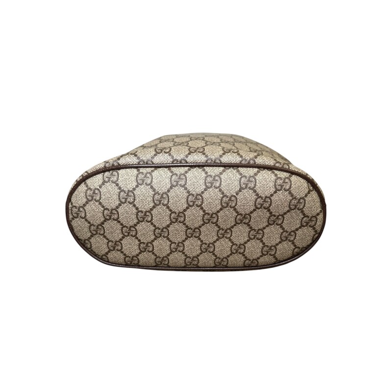 Gucci  Monogram Coated Canvas and leather Bucket Bag<br />
<br />
Style Code: 001.115.6179.4023<br />
<br />
Dimensions: 9 L X 9 H inches<br />
<br />
In very good condition.  Some fading of the interior.<br />
<br />
Does not come wit h original dustr bag or box.