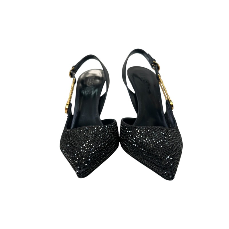 Versace Safety Pin Crystal Black Heels

Size: 39

In very good condition. Light wear to the bottom of the

Comes with the original dust bag and box.