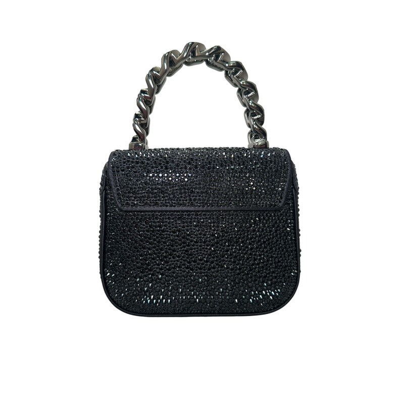 Versace Crystal La Medusa Top Handle Black Mini<br />
<br />
In excellent condition.<br />
<br />
Dimensions:<br />
L6.3 x W2.4 x H4.7 / L16 x W6 x H12 cm<br />
Strap: L46-50 / L117-127 cm<br />
Strap drop: L19-20.5 / L48-52 cm<br />
Handle drop: L2.6 / L6.5 cm<br />
<br />
Comes with the original dust bag and box.