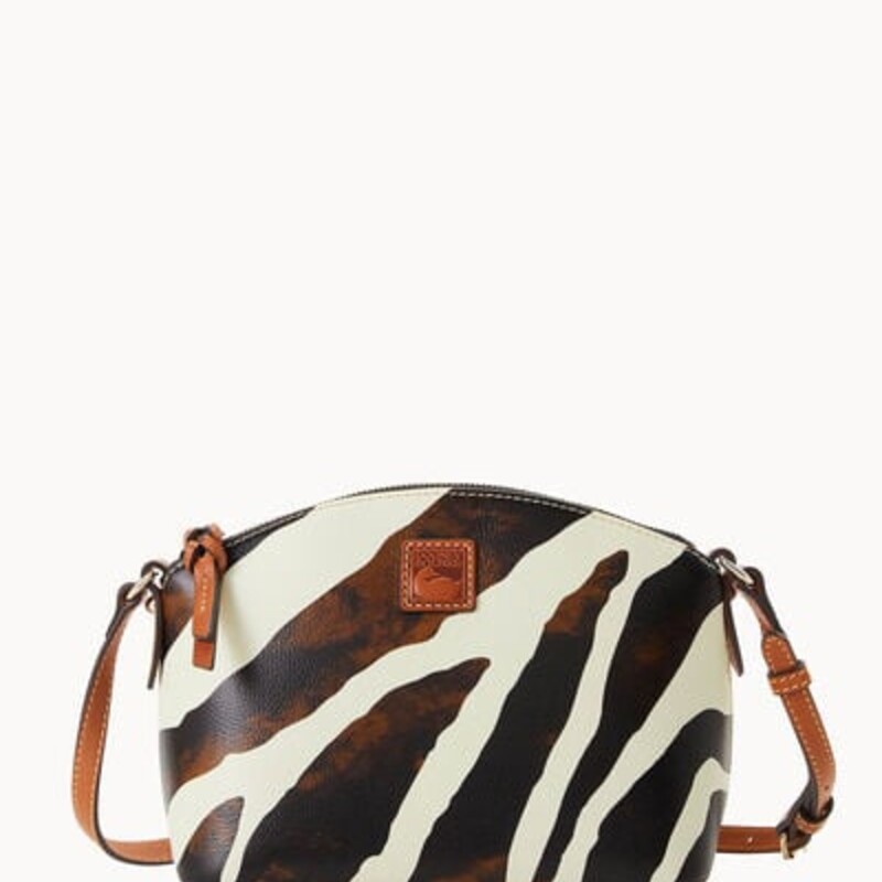 Dooney & Bourke Zebra Suki Crossbody Handbag<br />
Brown White Tan Size: 10 x 6.5H<br />
Retails: $198