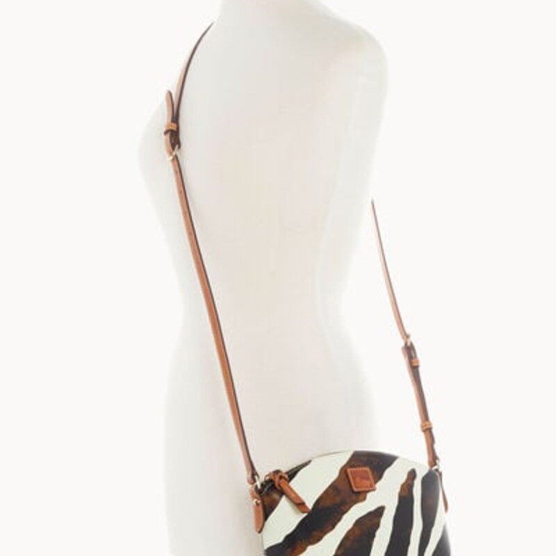 Dooney & Bourke Zebra Suki Crossbody Handbag<br />
Brown White Tan Size: 10 x 6.5H<br />
Retails: $198