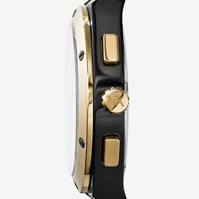 Michael Kors Reagan Two Tone Watch<br />
Black Gold Size: 2.25diameter