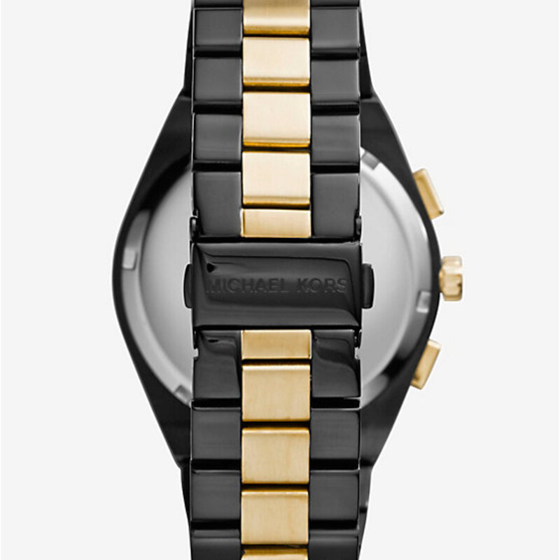 Michael Kors Reagan Two Tone Watch<br />
Black Gold Size: 2.25diameter