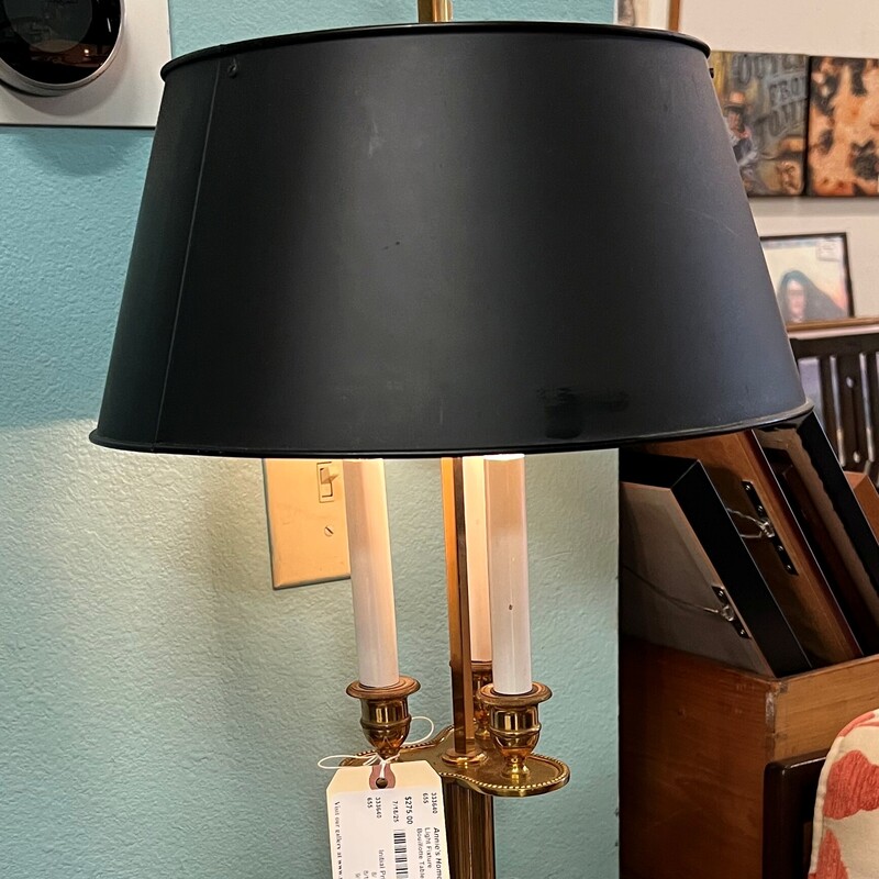 Bouillotte Table Lamp, Brass, Tole Shade, 26in tall