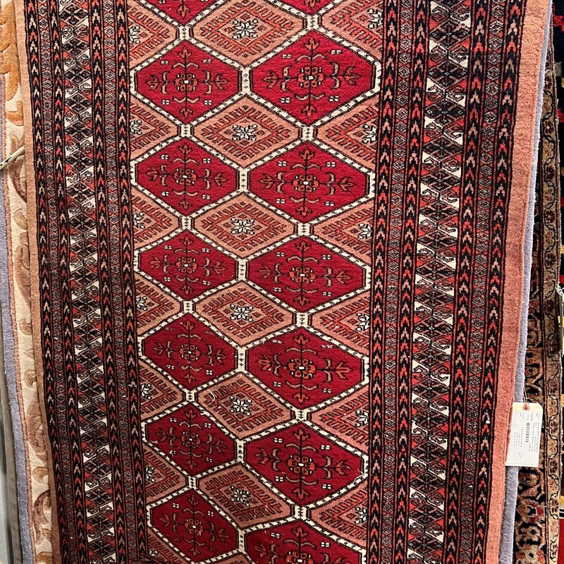 Vintage Tukoman Wool Rug, Burg, 3ft x 10ft 5in