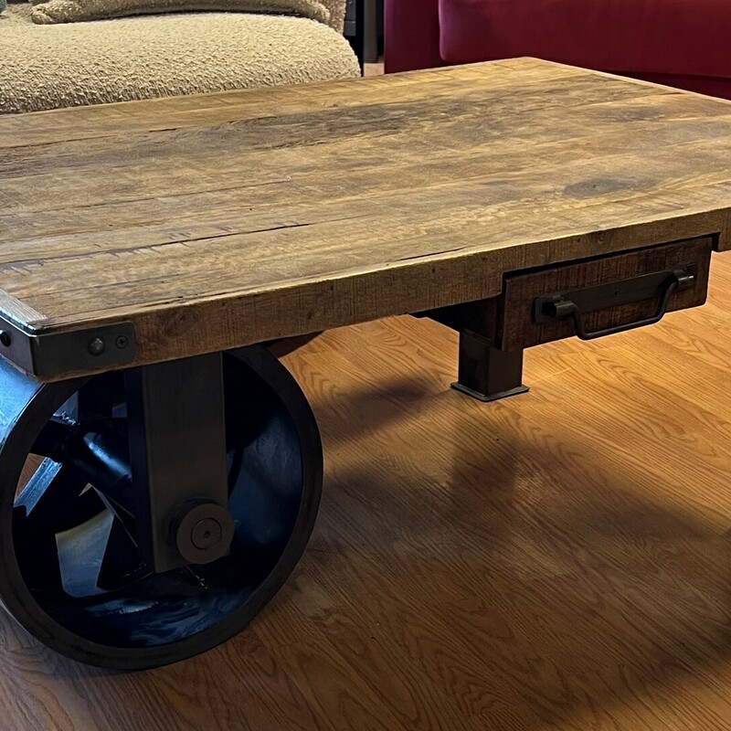 Barak 7 Industrial Coffee, Designer, Wheel
43in x 32in x 17in
