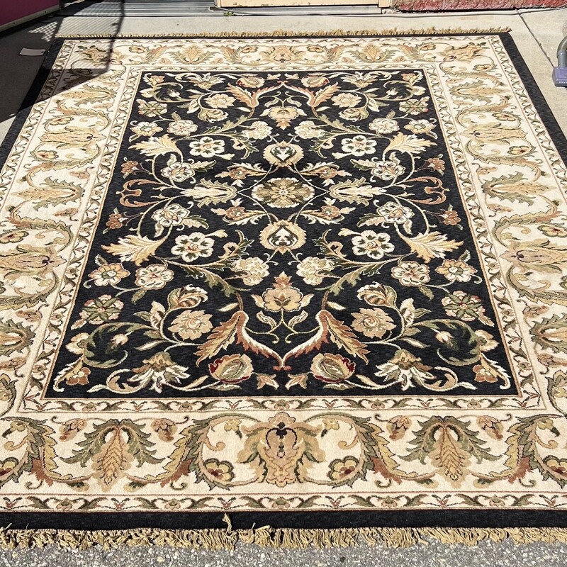 Wool Traditional Style, Black/Cream, 7ft 10in x 11ft