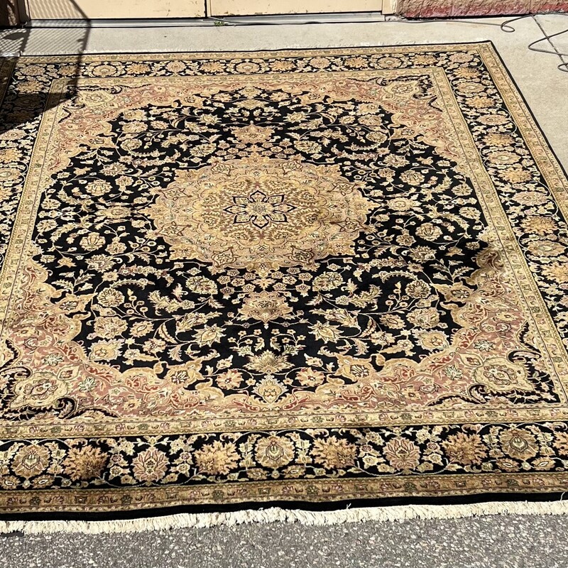 Handmade Wool Rug, Black, Multi, 8ft x 10ft