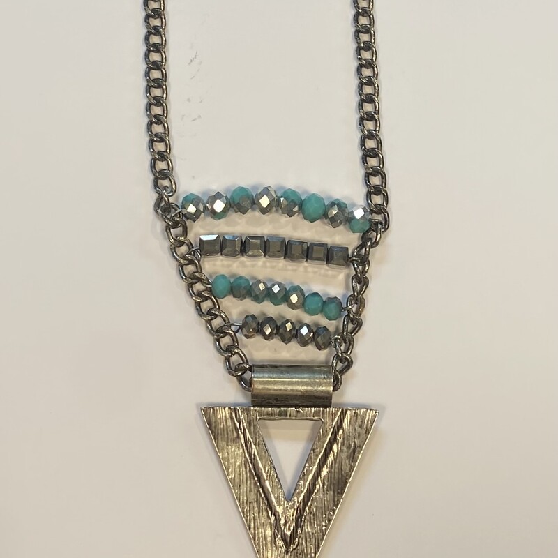 Slv/tur/gry Bead Necklace<br />
Slv/Tur<br />
Size: Necklace
