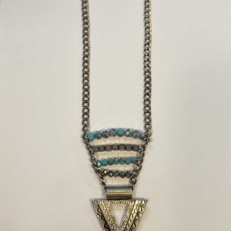 Slv/tur/gry Bead Necklace<br />
Slv/Tur<br />
Size: Necklace