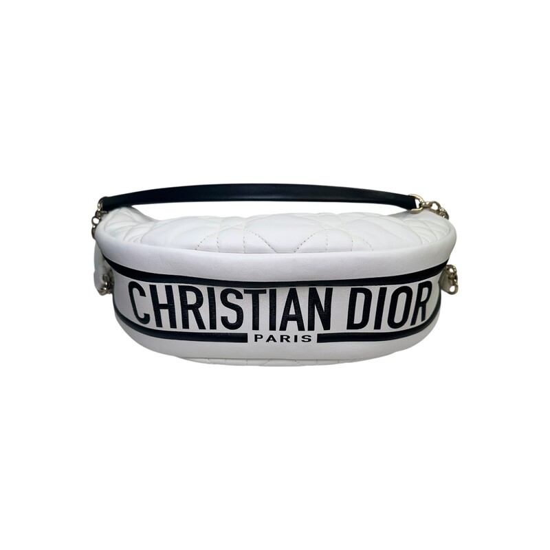 Christian Dior Lambskin Cannage Medium Dior Vibe Hobo Bag White<br />
<br />
Code: 28-MA-0291<br />
<br />
Dimensions:<br />
Longest length: 11 in<br />
Height: 7.25 in<br />
Width: 3.25 in<br />
Drop: 3.5 in<br />
Drop: 12 in<br />
<br />
In very good condition. Light marks throughout the bag.<br />
<br />
Comes with the original dust bag. No box.