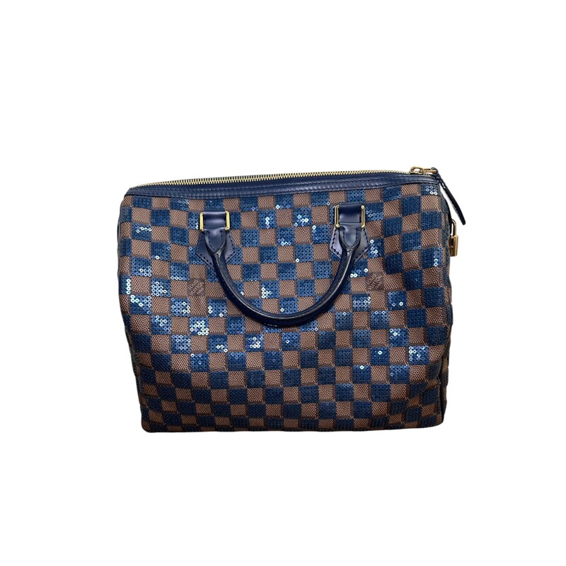 Louis Vuitton Damier Ebene Sequins Paillettes<br />
<br />
Speedy 30<br />
<br />
Date Code: SR1153<br />
<br />
Dimensions:<br />
<br />
Height: 10.5 inches<br />
Width: 12 inches<br />
Depth: 6.5 inches<br />
<br />
In very good condition. Minor marks on the hardware.<br />
<br />
Comes with the original dust bag. No box.