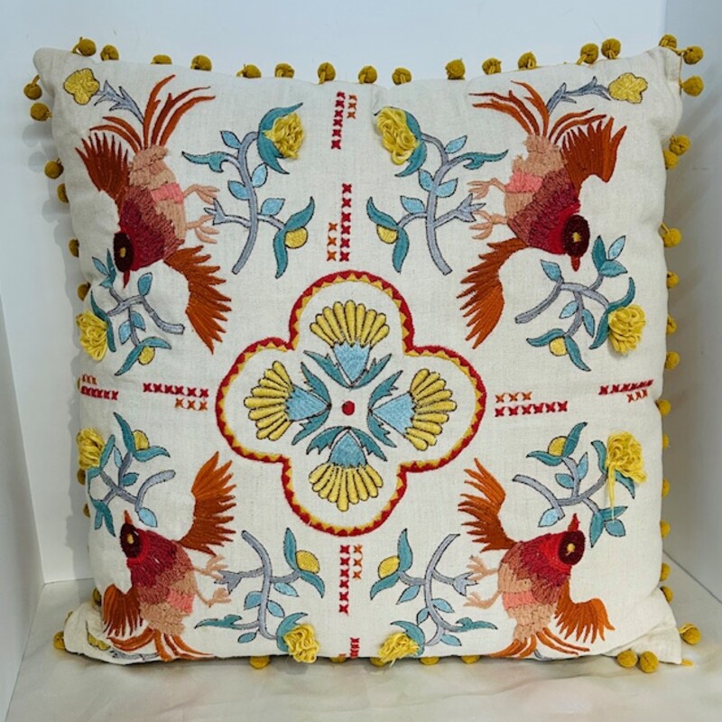 Pier 1 Embroidered Birds Square Pillow
Cream Blue Red Yellow Size: 17 x 17H