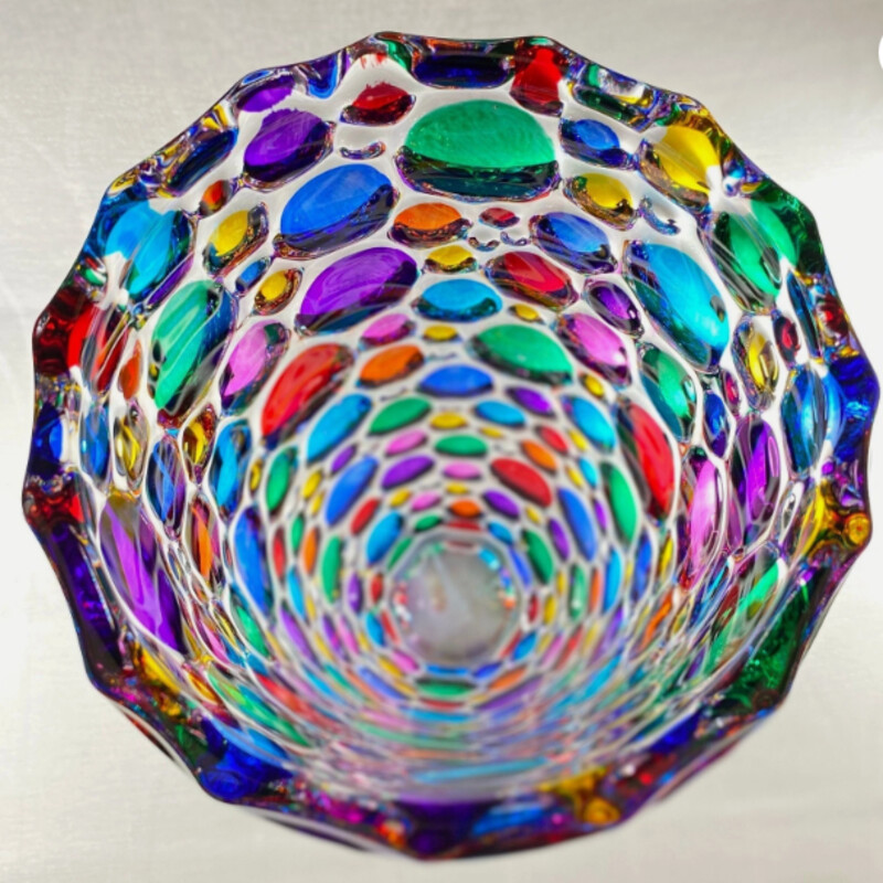 CC Zechin Kaleidoscope Vase
Multi Vibrant Colors
Size: 6x14H
An  exquisite decorative vase featuring a beautiful bubble motif in a rainbow of hues is crafted in Italy of cut crystal and beautifully hand painted by master Venetian artisans. Truly Stunning!
NEW Retail $475+
Includes Box
Coordinating Vase Sold Separately