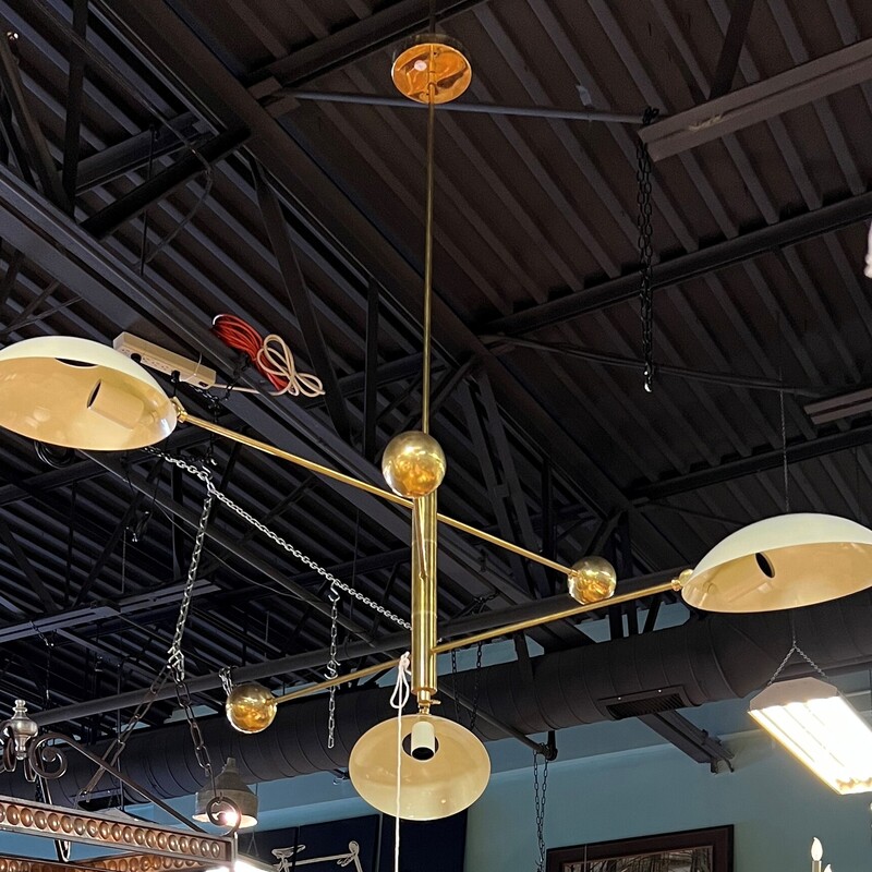 Mid Mod Gold Chandelier, Cream, 3 Lights