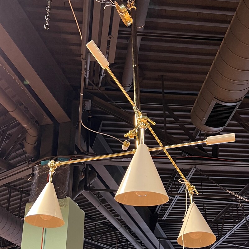 Modern Chandelier, Gold/White, 3 Lights