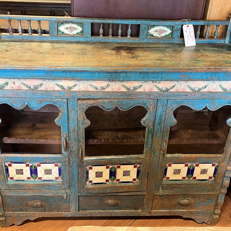 Antique Tiles Glass Doors, Painted, 3 Drawer
54in x 17in x 49in