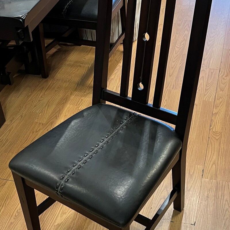 Mission Table 6 Chairs, Darkwood, 1 Bench<br />
76in x 44in x 30in  16in leaf
