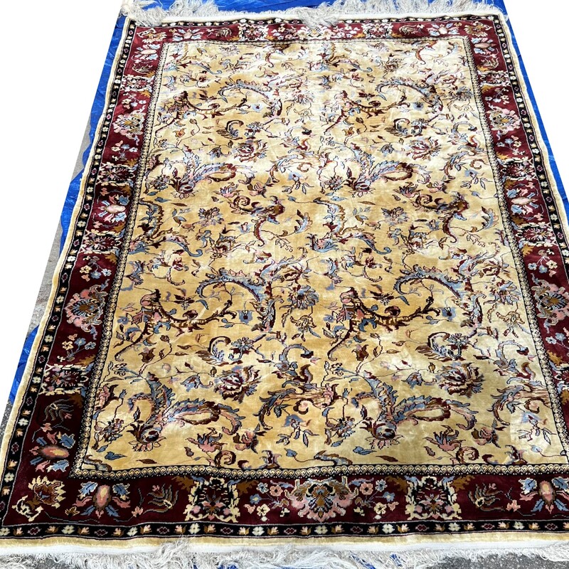 Silk Floral Persian Rug, Machine, 6ft x 9ft