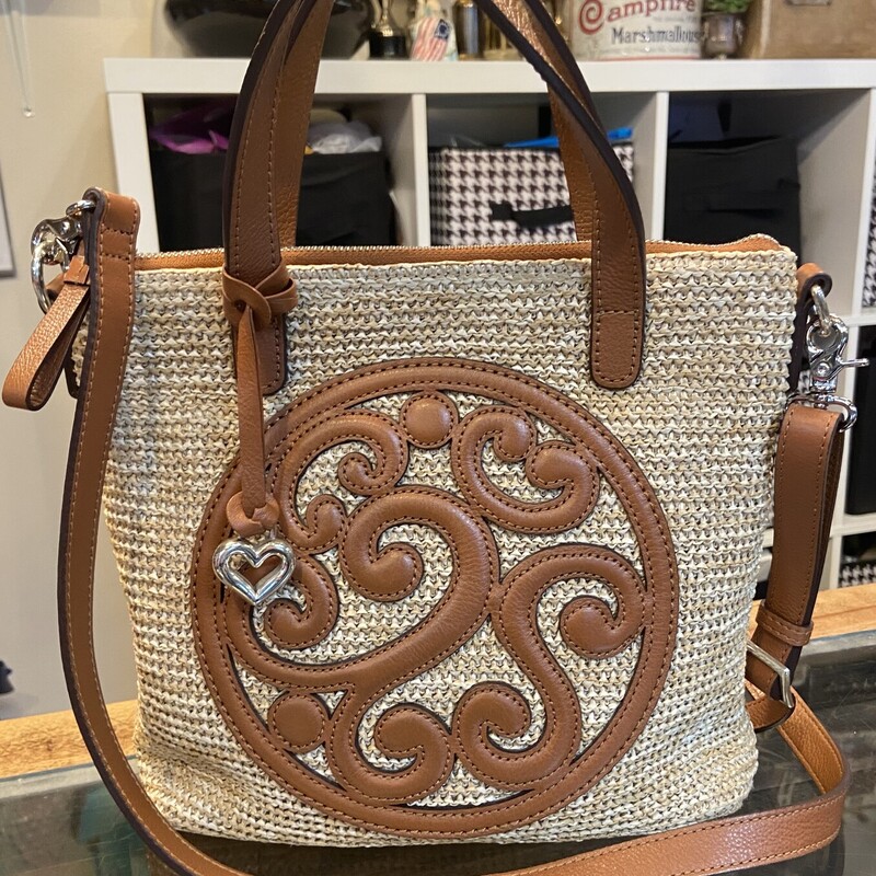 Tan Faux Straw Lthr Purse