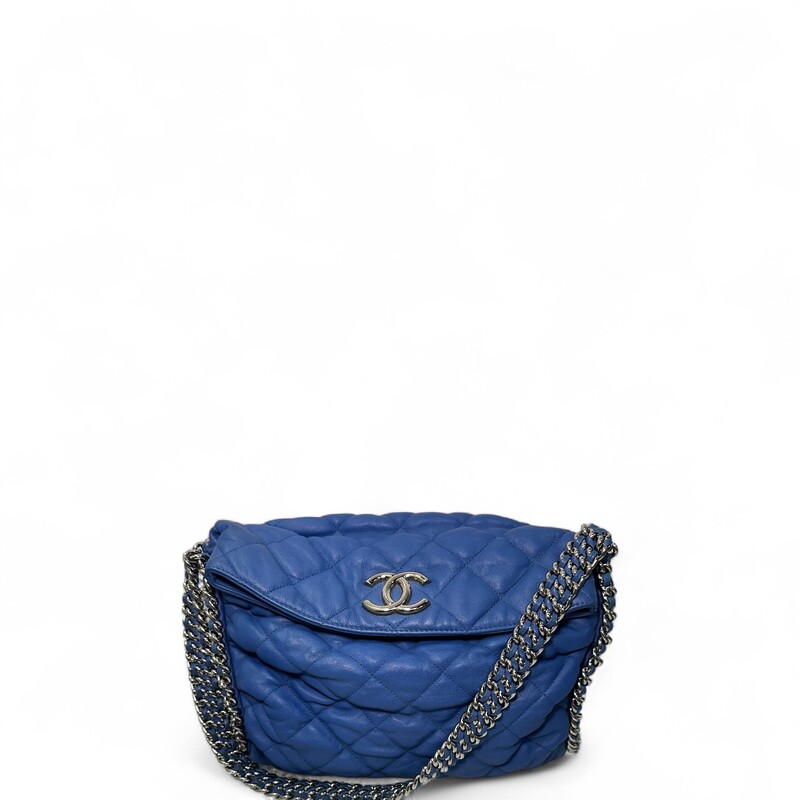 Chanel Around Hobo Quilted Chain  Washed Lambskin<br />
<br />
Serial Code:15xxxxxx<br />
<br />
Dimensions: 10 L x 9 H inches<br />
<br />
In fair condition. Some color discolration on the back of the bag. Minor interior marks. Hardware scratches.<br />
<br />
Does not come with original dust bag or box.
