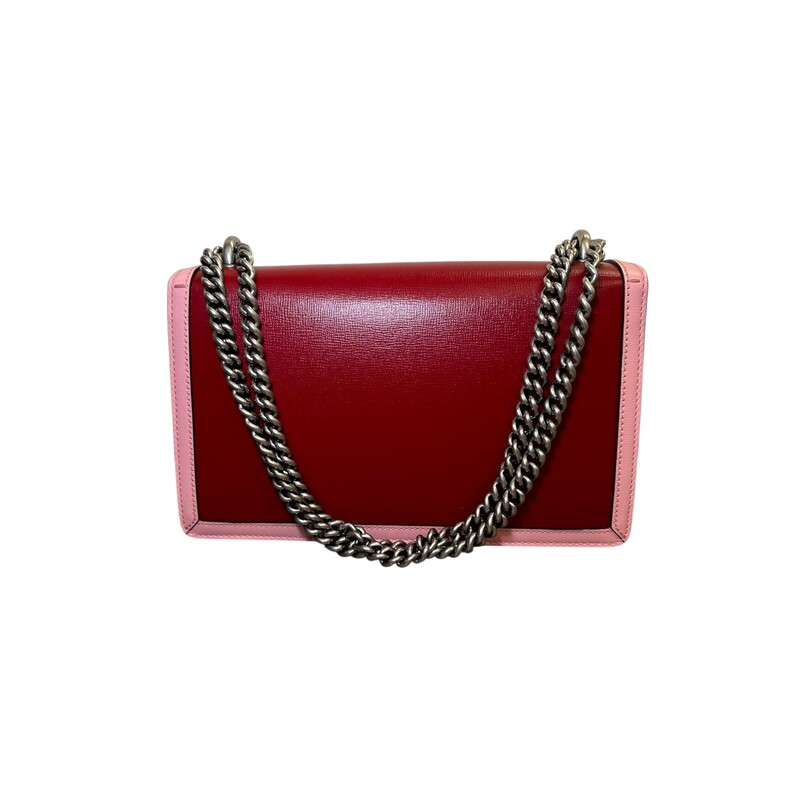Gucci Dionysus Leather Flap Shoulder Bag Maroon and Pink

Code: 400249 520981

Dimensions:
10.5W x 6.5H x 1.5D
None handle drop
23 strap drop

In excellent condition.

Does not come with the original dust bag or box.