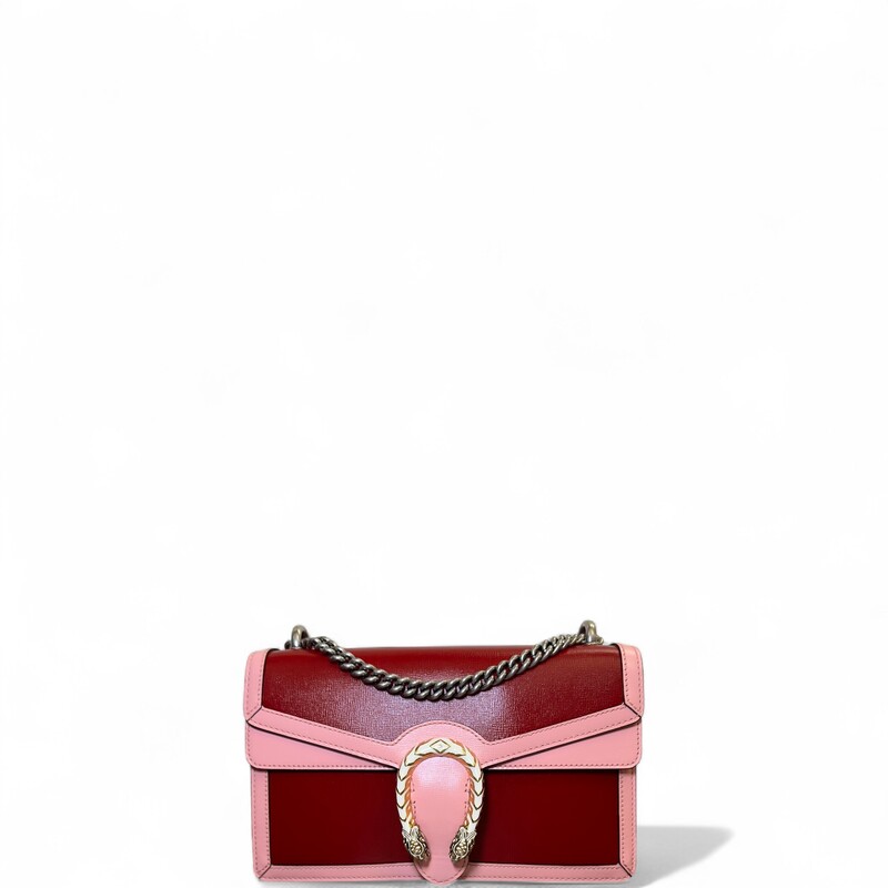 Gucci Dionysus Leather Flap Shoulder Bag Maroon and Pink

Code: 400249 520981

Dimensions:
10.5W x 6.5H x 1.5D
None handle drop
23 strap drop

In excellent condition.

Does not come with the original dust bag or box.