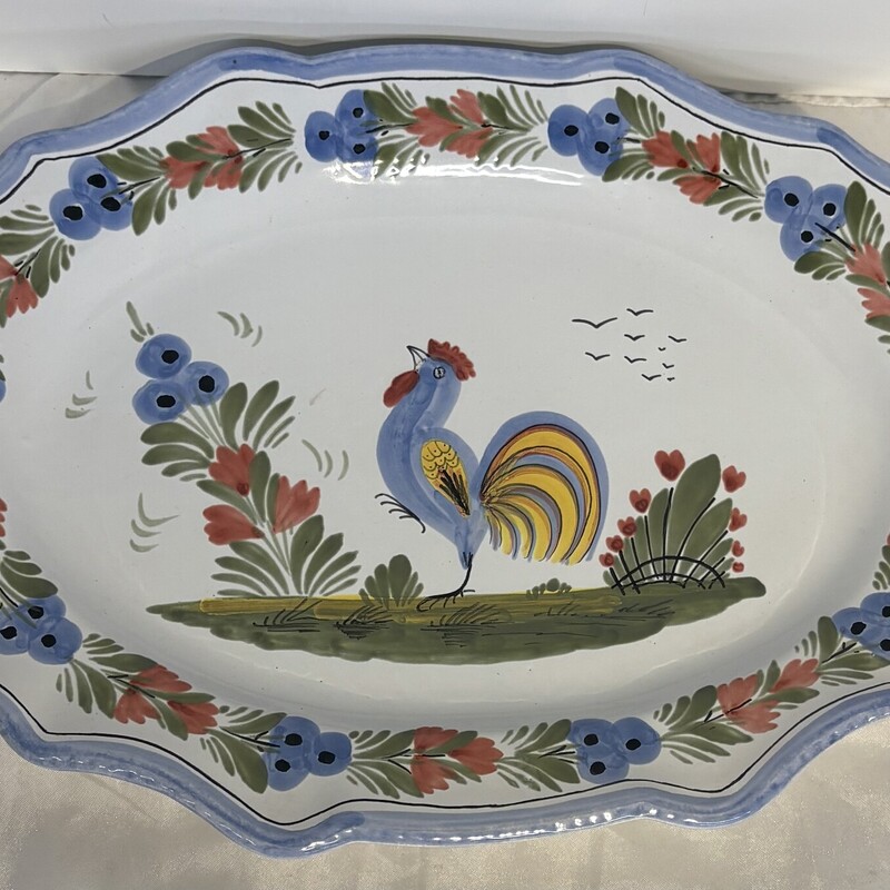 Faience De Quimper Rooster Platter
Blue Red Green White Size: 15 x 11W