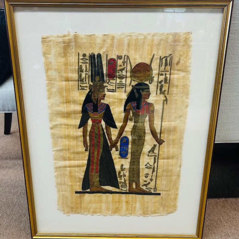 2 Egyptian Figures on Paparyus Print
Tan Black Red Blue Gold Size: 25 x 32H