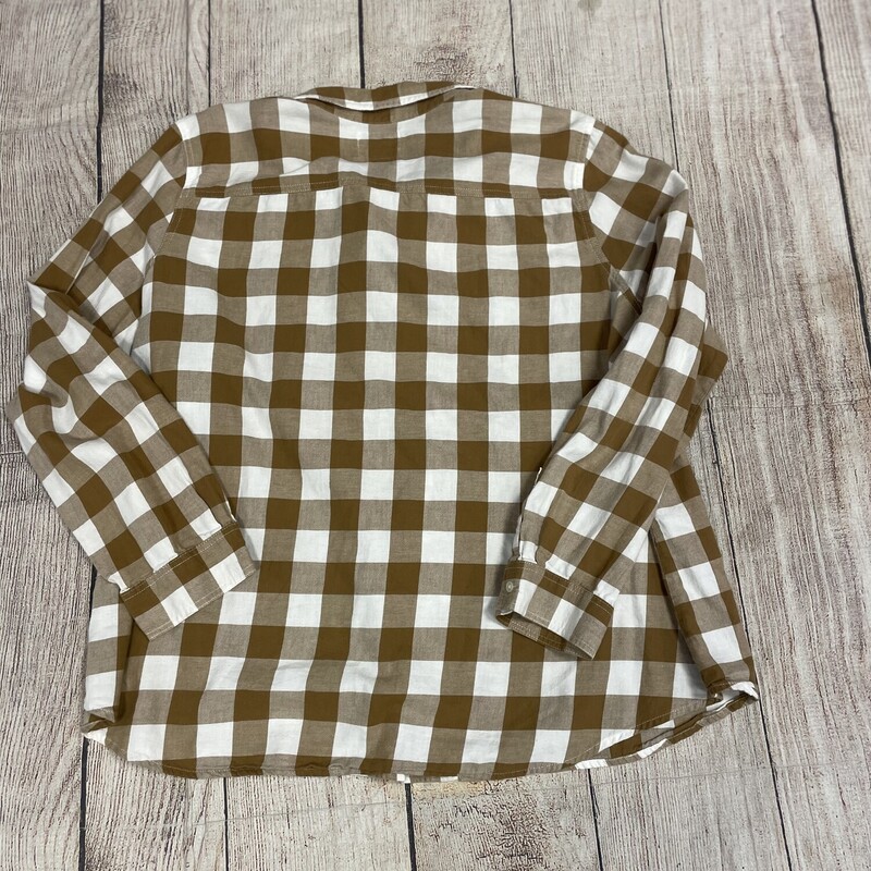 Blouse, Plaid camel and white check, Size: 1x