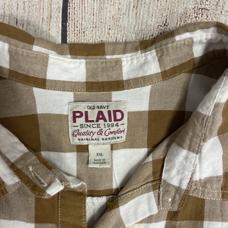 Blouse, Plaid camel and white check, Size: 1x