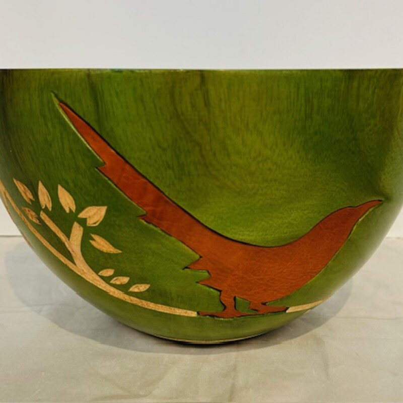 Wood Bird Inlay Serving
Green Brown Tan
Size: 11.5x7H