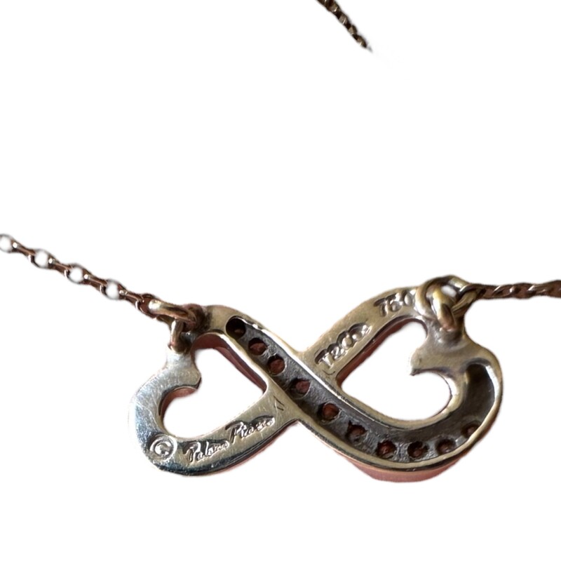 Tiffany & Co Infinity Heart Diamond Necklace<br />
<br />
18k White Gold<br />
<br />
Length 16-18 inches<br />
<br />
Comes with original case and box