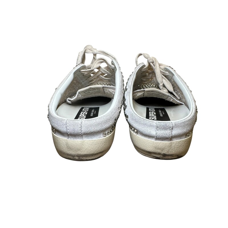 Golden Goose 20mm Super-star Embellished Suede Mules<br />
<br />
Size 40<br />
<br />
Like New.<br />
<br />
Comes with the original dust bag. No box