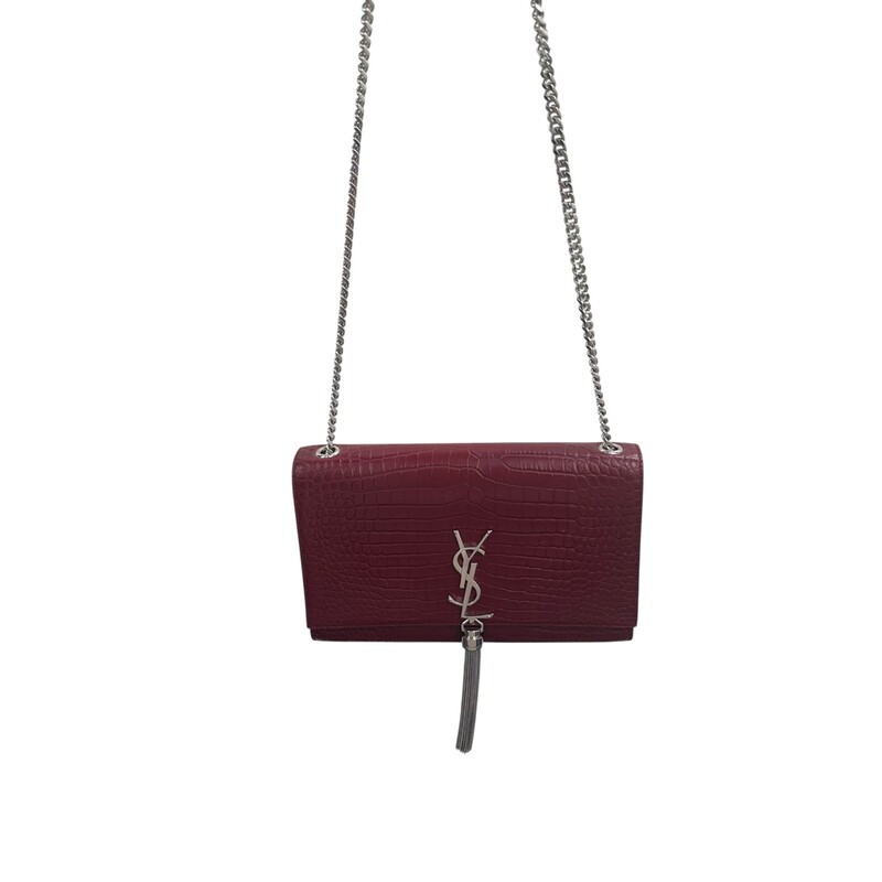 Saint Laurent Croc Embossed So kate Tassle Bag<br />
<br />
Serial Code: TCT3541190517<br />
<br />
Dimensions: 5.7H x 9.4W x 2.1D.<br />
<br />
In excellent condition. Some scratching on the hardware.<br />
<br />
Does not come with the original dust bag or box.
