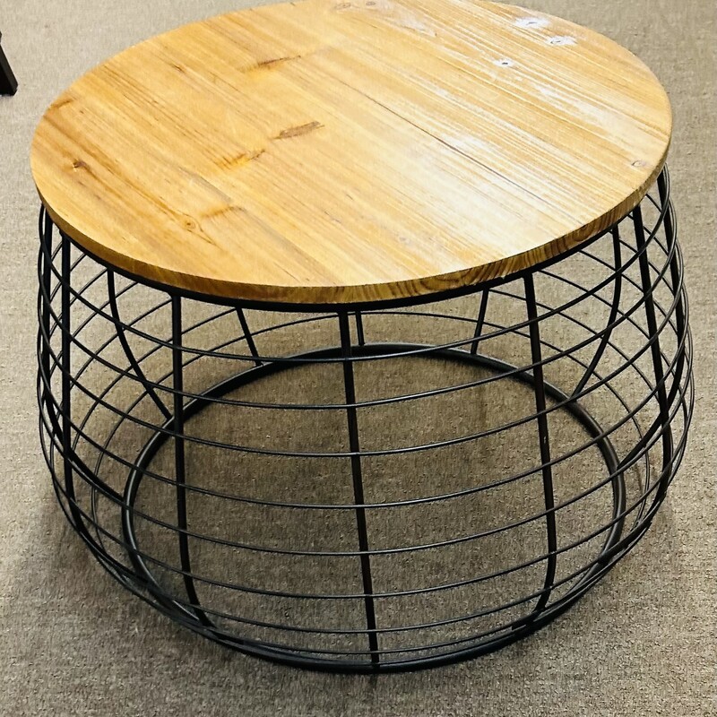 Metal Basket Coffee Table
Tan Wood with Black Metal Base
Size: 22x18H