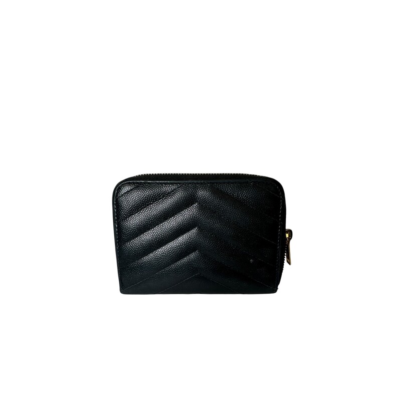 Saint Laurent Cassandre Compact Zip Wallet<br />
<br />
Serial Code:GNC403723.0517<br />
<br />
Dimensions: 5 L x 3 H inches<br />
<br />
In good condition. Some discoloration of the hardware. Some interior marks and slight stickyness of the leather.<br />
<br />
Does not come with the original dust bag or box.
