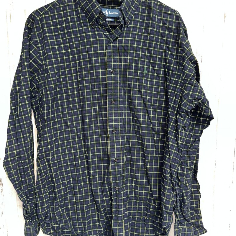 Adult L Green Plaid Butto