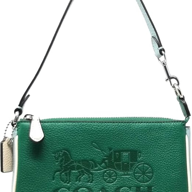 Coach Nolita Color Block Bag Purse,
Green with Lt Blue and White Piping
Size: 7.5x2x4.5H
Horse And Carriage Design on Front
Green and Light Green/Blue with Silver Hardware
Refined pebble leather
Two credit card slots
Detachable clip wristlet strap
Inside multifunction pocket
Retail $225
