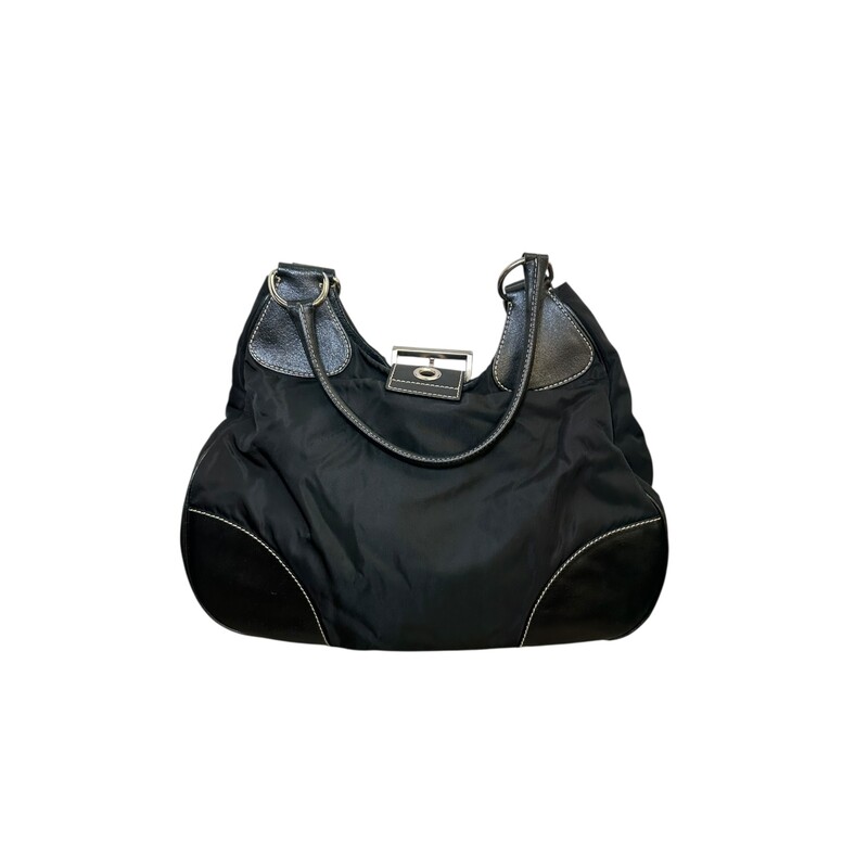 Prada Tuessto Moon Hobo Shoulder Bag<br />
<br />
Factory Code: 7/6<br />
<br />
Dimensions: 15 L x 13 H inches<br />
<br />
In very good condition. Light scratching of the hardware.<br />
<br />
Does not come with the original dust bag or box.