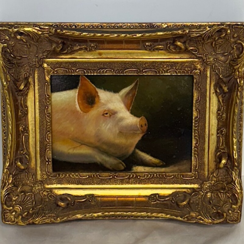 Pig Oil Painting
Pink Brown Gold
Size: 11x9H