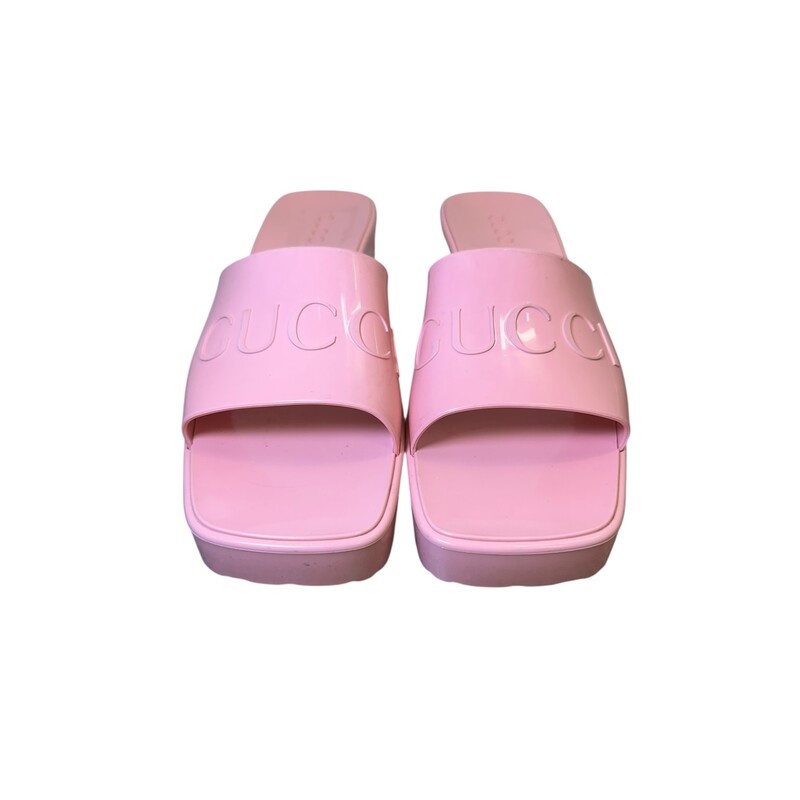 Gucci Rubber Heels Pink<br />
<br />
Size 41<br />
<br />
Code: 624730<br />
<br />
In very good condition. Light scuffs throughout the does.<br />
<br />
Does not come with the original dust bag or box.
