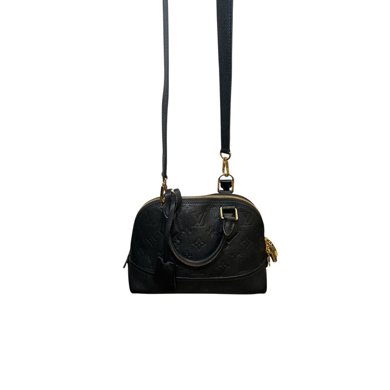 Louis Vuitton Neo Alma, Black, Size: BB<br />
<br />
Date Code: Microchip<br />
<br />
Dimensions:9L x 7 H inches<br />
<br />
In good condition. Some wear on the handle, minor corner wear  and some minor discoloration of the hardware.<br />
<br />
Comes with the original dust bag and box.<br />
<br />
Comes with the original dust bag and box