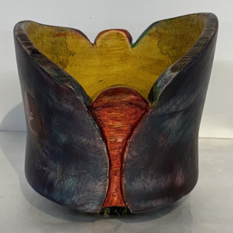 Artisan Wood Floral Bowl